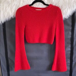 Red Bell Sleeve Crop Sweater